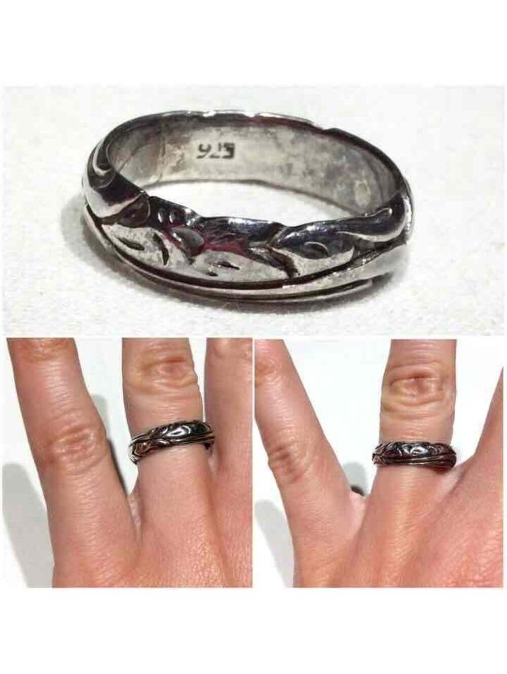 VINTAGE BEAUTIFUL DETAILED CARVED STERLING SILVER STACKABLE BAND RING